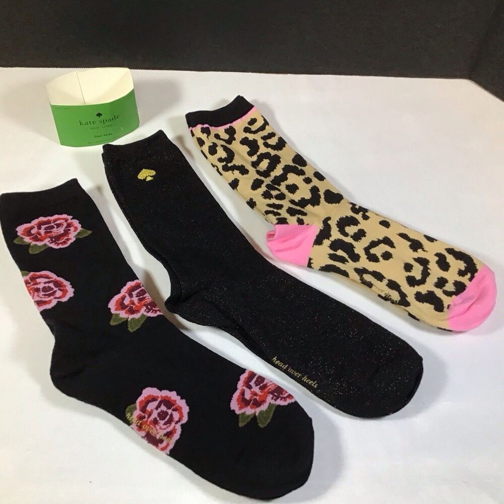Kate Spade Head Over Heels Crew Socks 3 Pairs Women's Socks Black Size 4-10 New